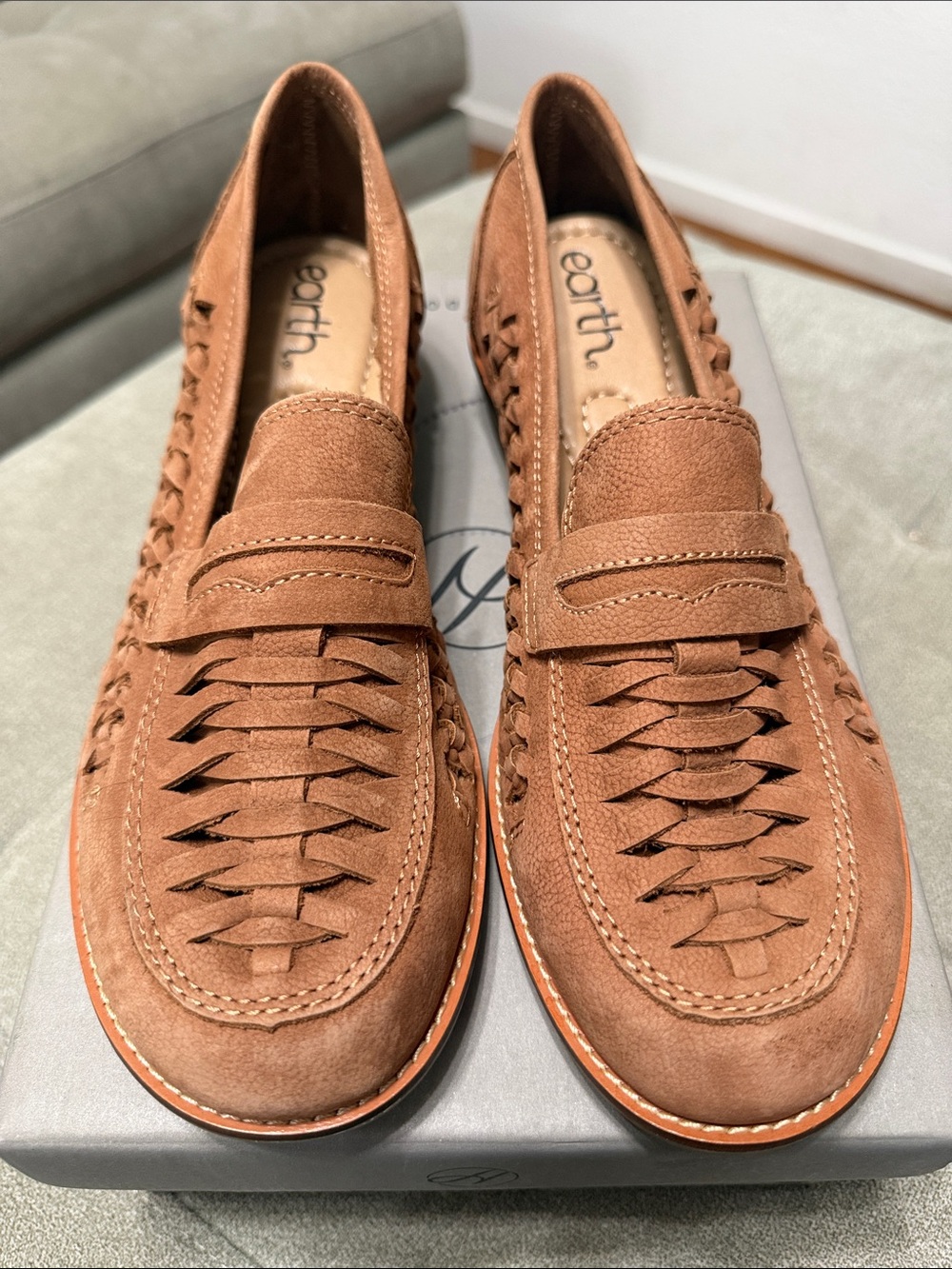 Earth Men’s Woven Penny Loafers in Brown Suede